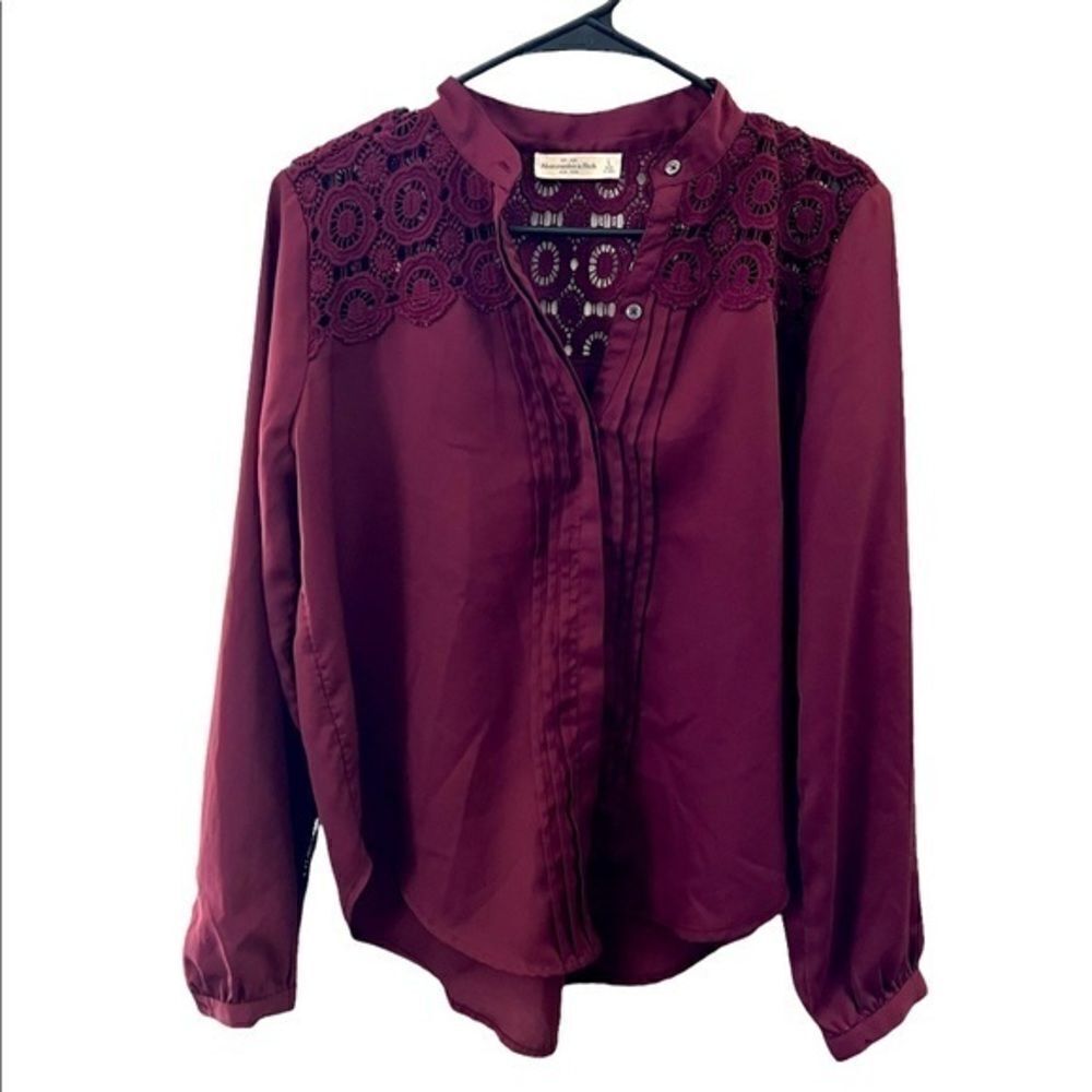 Abercrombie And Fitch Button Down Sheer Maroon Long Sleeve Blouse